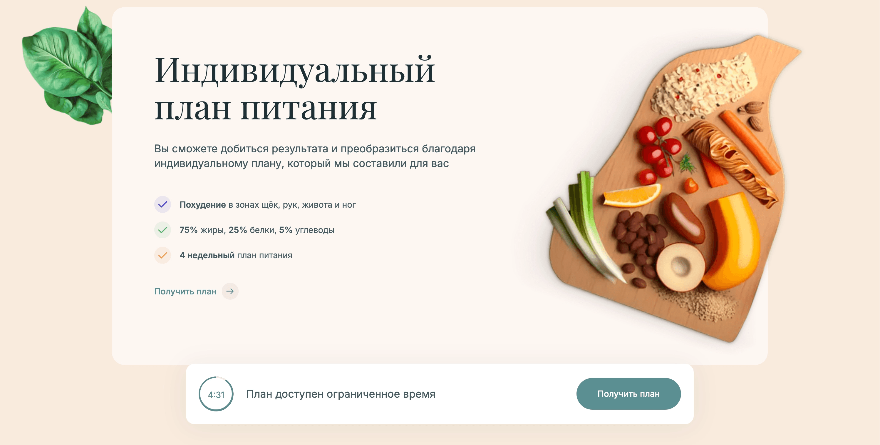 Ketoplan website screenshot with text: "Individual diet plan"