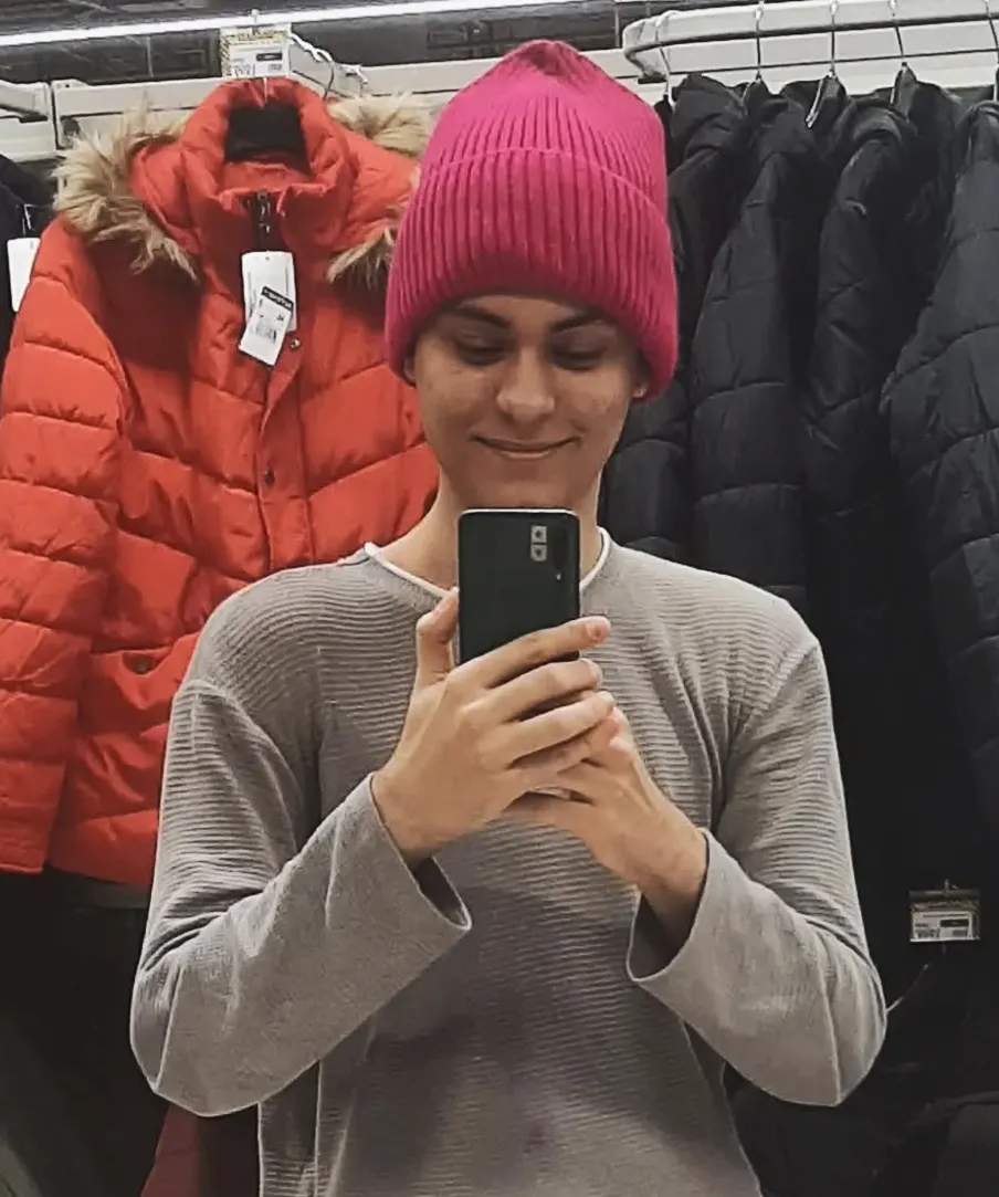 Me in a pink hat